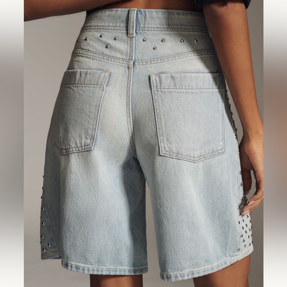 Anthropologie The Adi Studded Mid-Rise Relaxed Bermuda Shorts by Pilcro - Picture 4 of 5